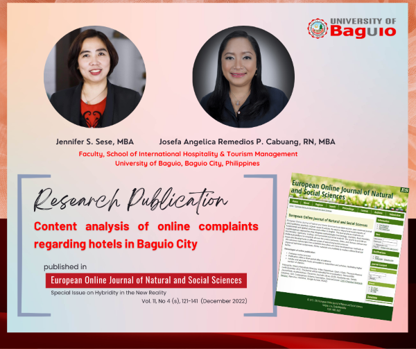 Content analysis of online complaints towards hotels in Baguio City, Philippines